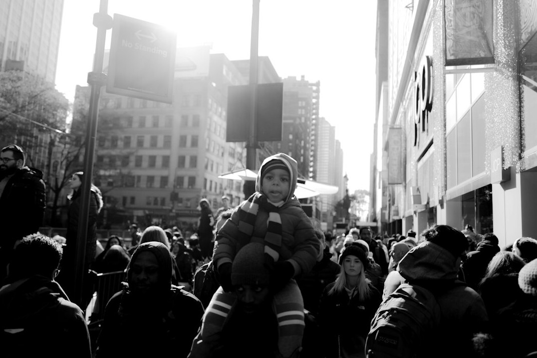 anxious crowd in city